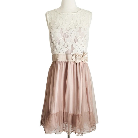 Ryu Modcloth Pink Tulle & Ivory Floral Lace Sleeveless Dress - Picture 1 of 8